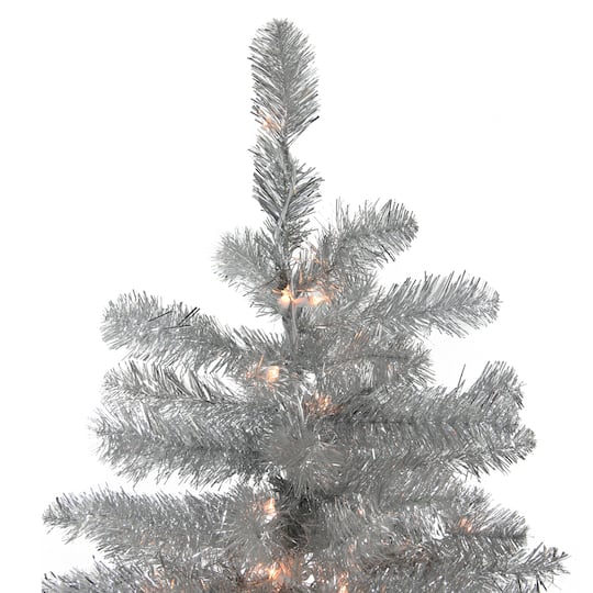 7.5ft. Pre-Lit Full Metallic Tinsel Artificial Christmas Tree, Clear Lights